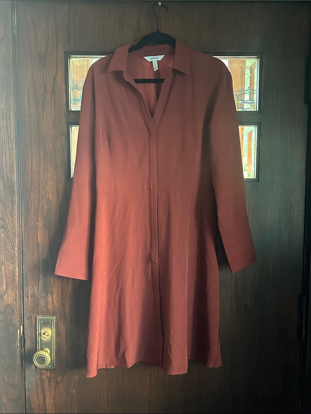SPANX Long Sleeve Rust Red Shirt Dress